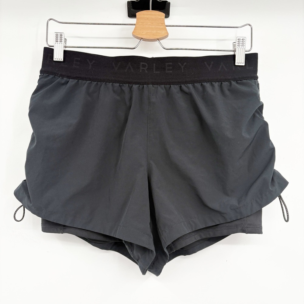 Varley Womens Black Leo Ruched Active Stretch Woven Pickleball Shorts Size M - Picture 2 of 10